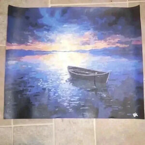 Hand Painted Sunset Over The Water Painting On Canvas No Frame -Size 18.5"x22.5"